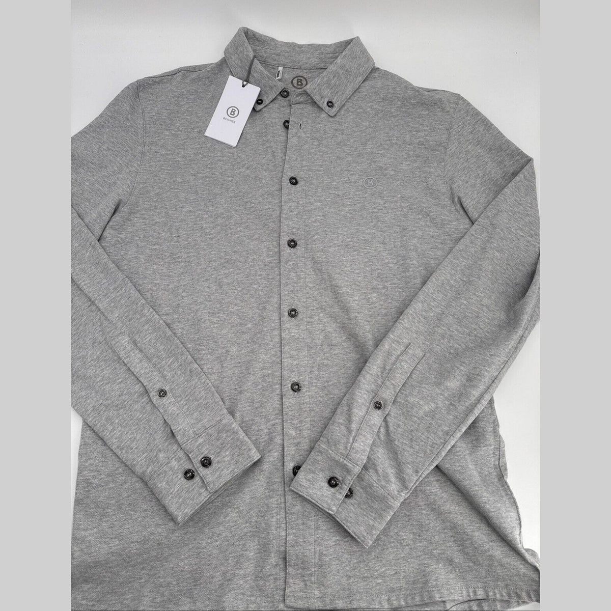 $220 Bogner Men’s Franz-O Button Up Shirt - Light Grey- Large- New Tag