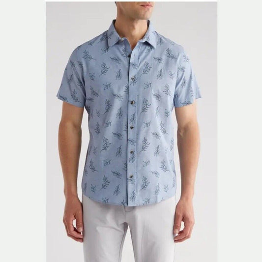 $110 Travis Mathew Men’s Pay Load Button Down Shirt-Quiet Harbor-Medium-New