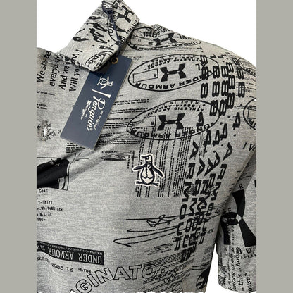 $85 Penguin Men’s Surprise Pattern Assorted Polo Shirt -Grey/ Black- Small-New