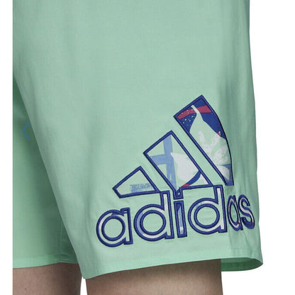 Adidas Swim Trunks Mens Floral Logo 9" Inseam Lined - Pulse Mint- Small- New