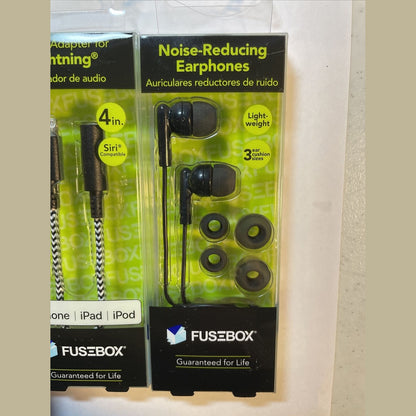 Combo Lot (3) E Filliate,Fusebox 2 Port Car Charger, Lightning Adapter,earphones