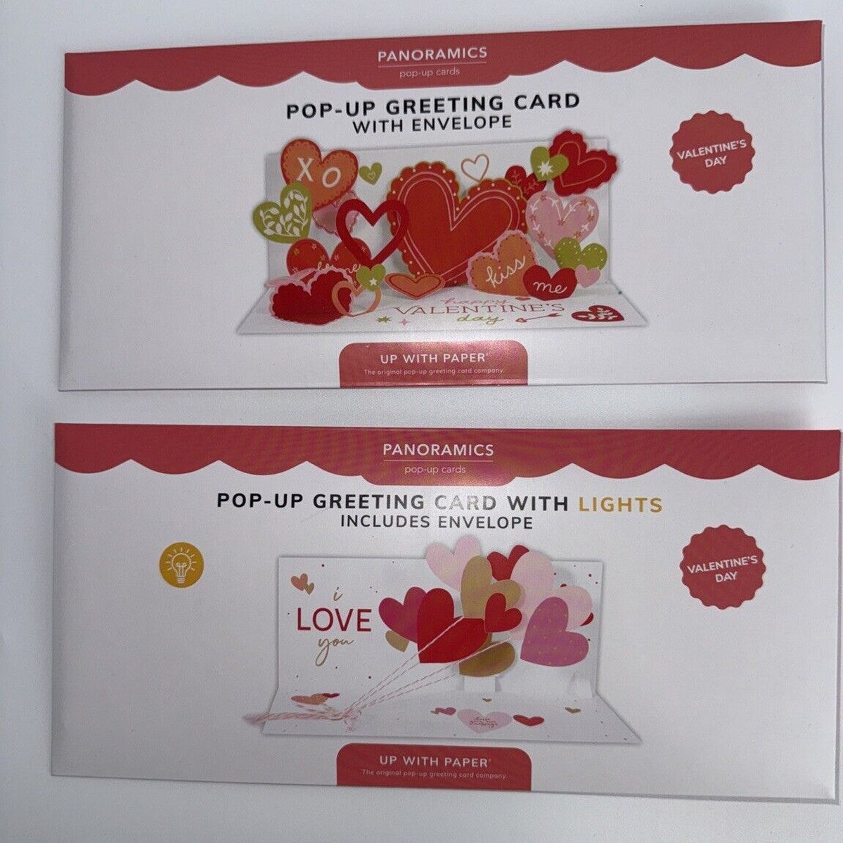 Lot Of 2 X Up With Paper Valentine’s Day Cards Love Balloons with Light, Pop-up