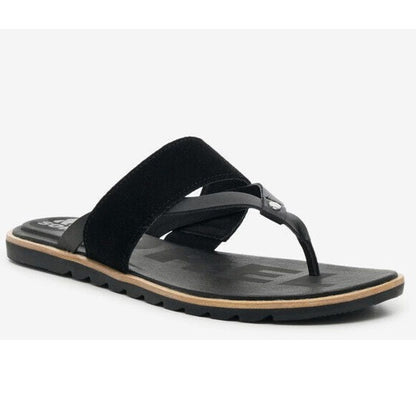 Sorel Ella II Sandals Slip On Women’s Size 7.5  Suede/Leather Flats - Black- New
