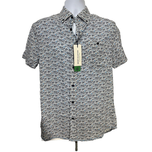 $59 Report Collection Men’s Tropical Print Short Sleeve Button Down-Blue-Small