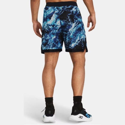 Under Armour Men’s Curry X Bruce Lee Be Water Mesh Basketball Shorts-Blue -Large