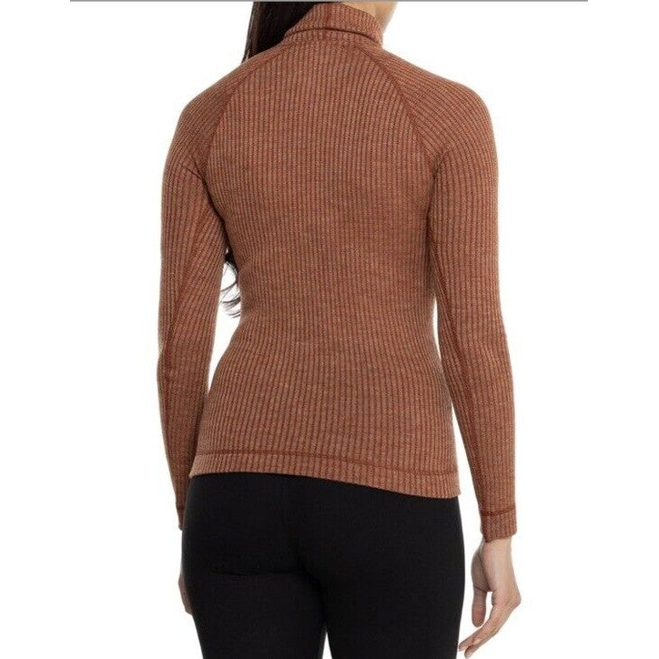 $120 Smartwool Women’s Merino Rib Turtleneck Shirt-Pecan Brown Heather-XSmall