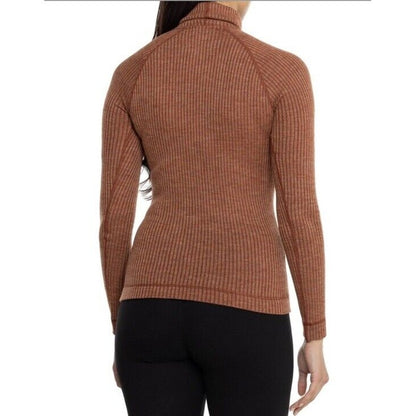 $120 Smartwool Women’s Merino Rib Turtleneck Shirt-Pecan Brown Heather-XSmall