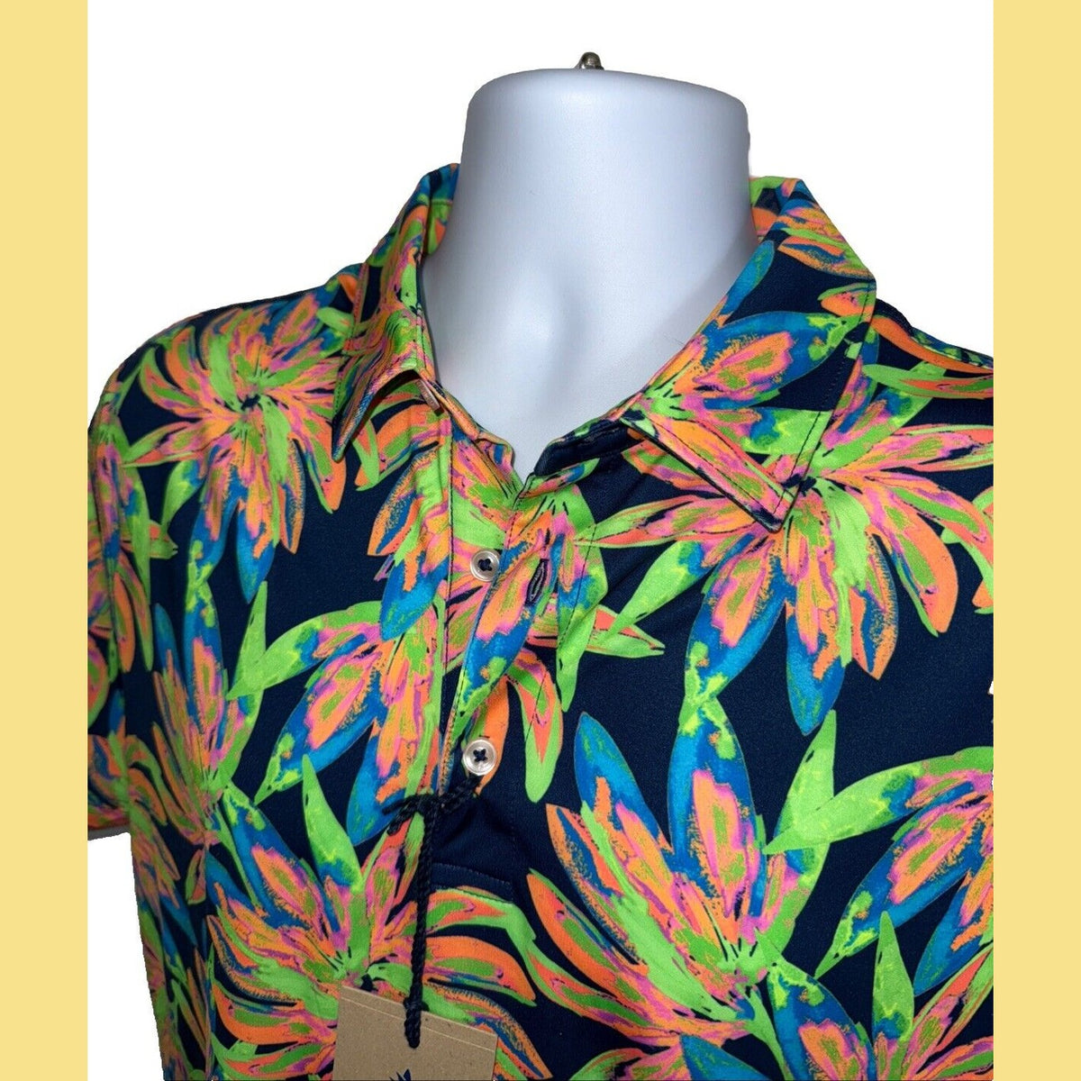 Chubbies Men's The Ocean Flower Performance Polo Shirt-Orange Multi-Small -New