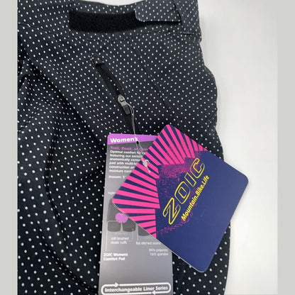 Zoic Women's Essential LIner Short Bike Padded-Black Polka Dot-Large-New Tag$110
