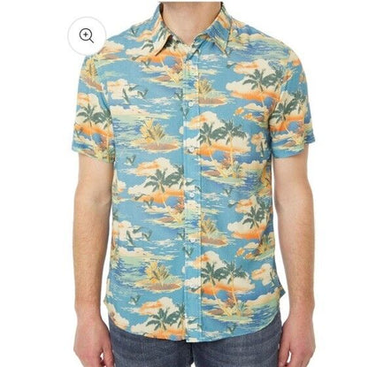 $128 Slate & Stone Island Floral Viscose Shirt Short Sleeve-Multicolor-Medium