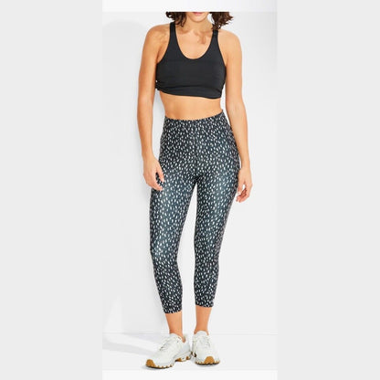 $95 NIC+ZOE High Waist Crop Leggings Brush Strokes- Black/White-Large-NEW