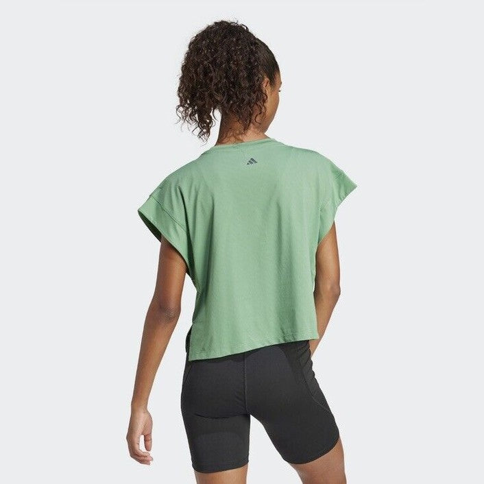 Adidas Women’s Cropped Studio Yoga Tee - Preloved Green - Size Med - NWT