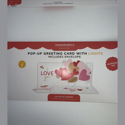 Lot Of 2 X Up With Paper Valentine’s Day Cards Love Balloons with Light, Pop-up