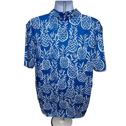 Chubbies Men's The Thigh Napple Performance Polo Shirt- Blue Pineapple - XLarge