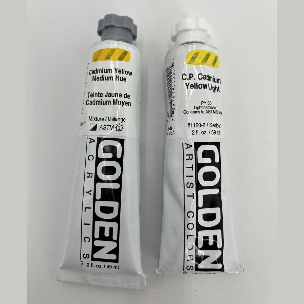 Lot 2-GOLDEN Artist 1 Yellow Medium 1 Yellow Light Ser. 7 Acrylic Paint 2 oz