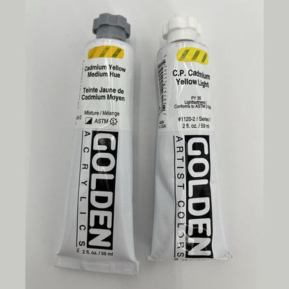 Lot 2-GOLDEN Artist 1 Yellow Medium 1 Yellow Light Ser. 7 Acrylic Paint 2 oz