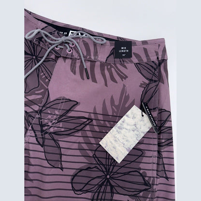 $66 Rvca Men’s CURREN Special Edition Floral Striped Swim Trunks-Lavender-29”W