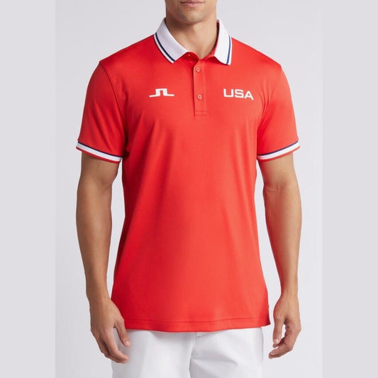 $75 J. Lindeberg Men’s Timeo Regular FIt Golf Polo -Red Flame Scarlet-Small-New