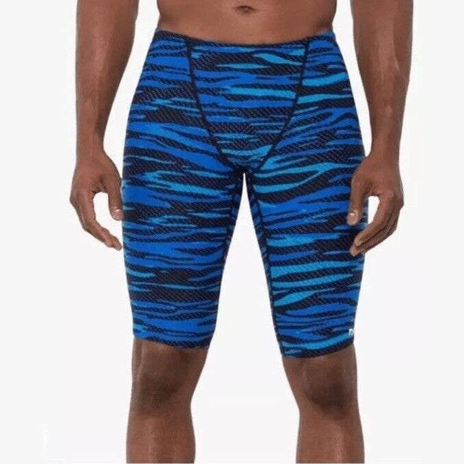 $60 TRY Men's Crypsis All-Over Jammer Swimsuit - Blue / Black- Size: 32- New Tag
