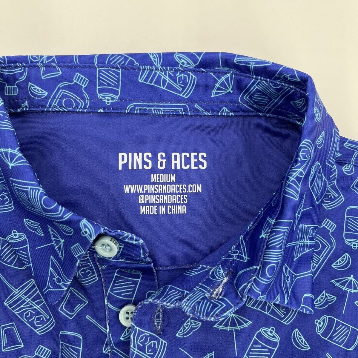 $70 Pins & Aces Men’s Happy Hour Performance Stretch Polo-Blue Bonnet-Medium-New