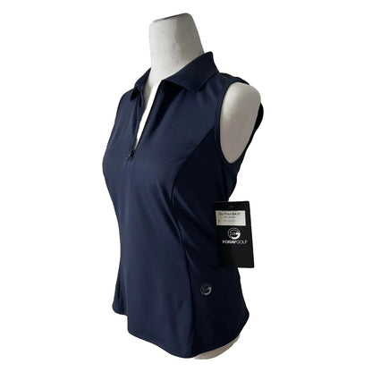 Foray Golf Women’s Zip front sleeveless Polo Shirt-Navy- Small-NEW Tag $130