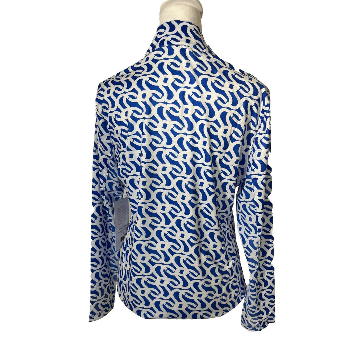 $95 X by GOTTEX GEO  Long Sleeve Mock Neck Shirt - Geo Blue/White-Medium-New
