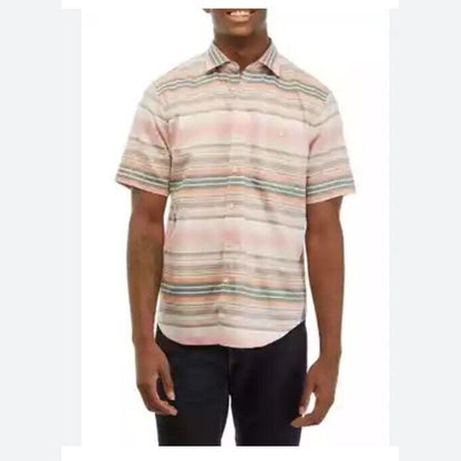 $128 Tommy Bahama Men’s Tortola Stripe Short Sleeve Woven- Orange Multi-Medium
