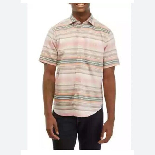 $128 Tommy Bahama Men’s Tortola Stripe Short Sleeve Woven- Orange Multi-Medium