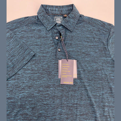 Vintage 1946 Men’s Micro Performance Textured Polo Shirt-Turquoise-Medium-New