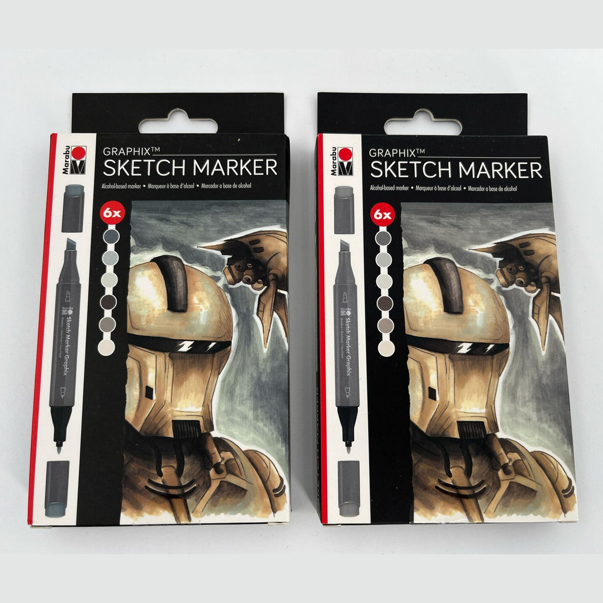 Lot Of 2 Sets Marabu Graphix Sketch Marker Set Alpha Robot 6 packs Each- Deal!