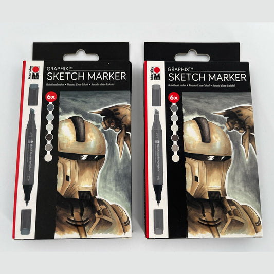 Lot Of 2 Sets Marabu Graphix Sketch Marker Set Alpha Robot 6 packs Each- Deal!