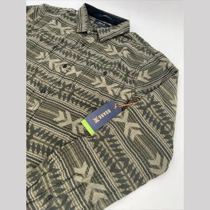 $119 Roark Men’s Weston Long Sleeve Button Up Jacquard Shirt-Military-Medium