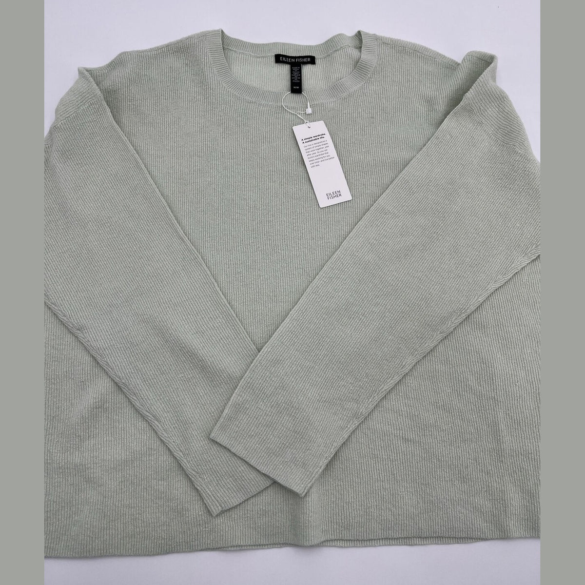 Eileen Fisher Women's Linen Blend Crewneck Long-Sleeve Top-Mist-Medium-New $258