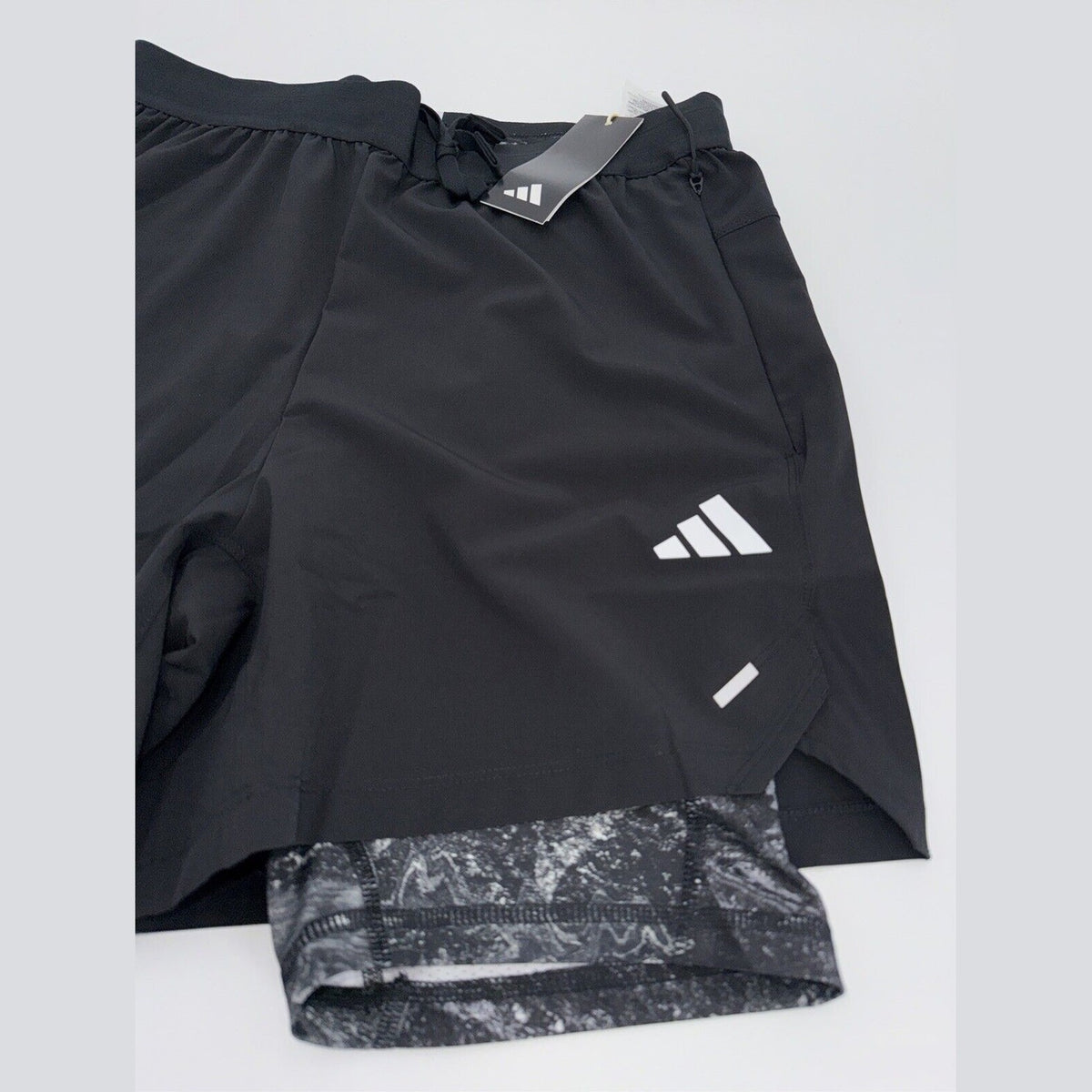 $75 Adidas Men’s 7 " WO POW 2IN1 Compression Shorts- Black/Black- Small-New