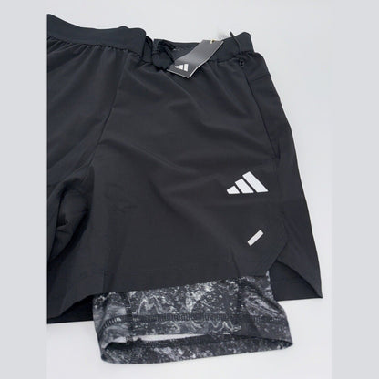$75 Adidas Men’s 7 " WO POW 2IN1 Compression Shorts- Black/Black- Small-New