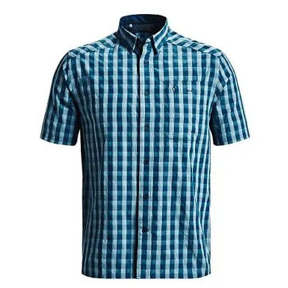 Under Armour Men's DRIFT TIDE 2.0 Slim Plaid Short Sleeve Shirt-Deep Blue-Small