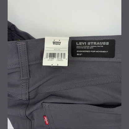 $70 Levi's Men's 511 Slim Tech Pants Stretch A92130010- Grey- 30W 30L - New Tag