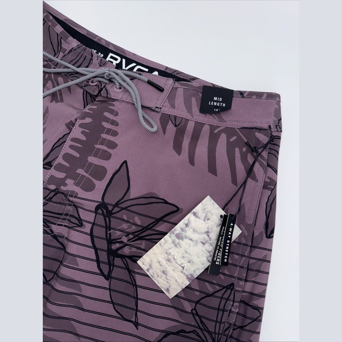 $66 Rvca Men’s CURREN Special Edition Floral Striped Swim Trunks-Lavender-30”W