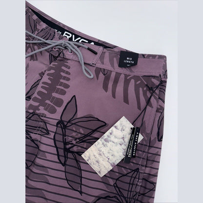 $66 Rvca Men’s CURREN Special Edition Floral Striped Swim Trunks-Lavender-30”W
