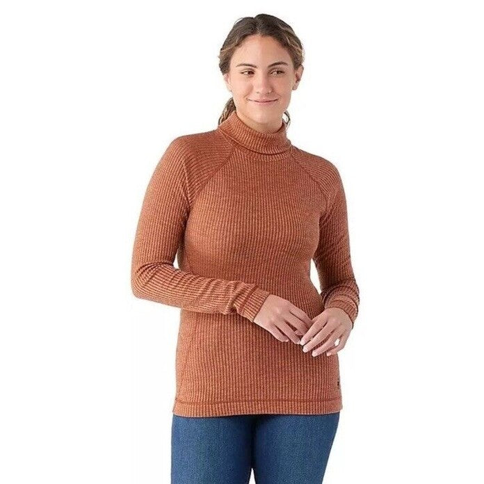 $120 Smartwool Women’s Merino Rib Turtleneck Shirt-Pecan Brown Heather-XSmall