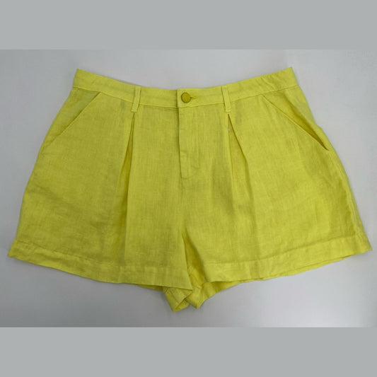 $260 L'Agence Women’s Zahari Linen Pleated Shorts- Lemon Tonic-Size: 32W-New Tag