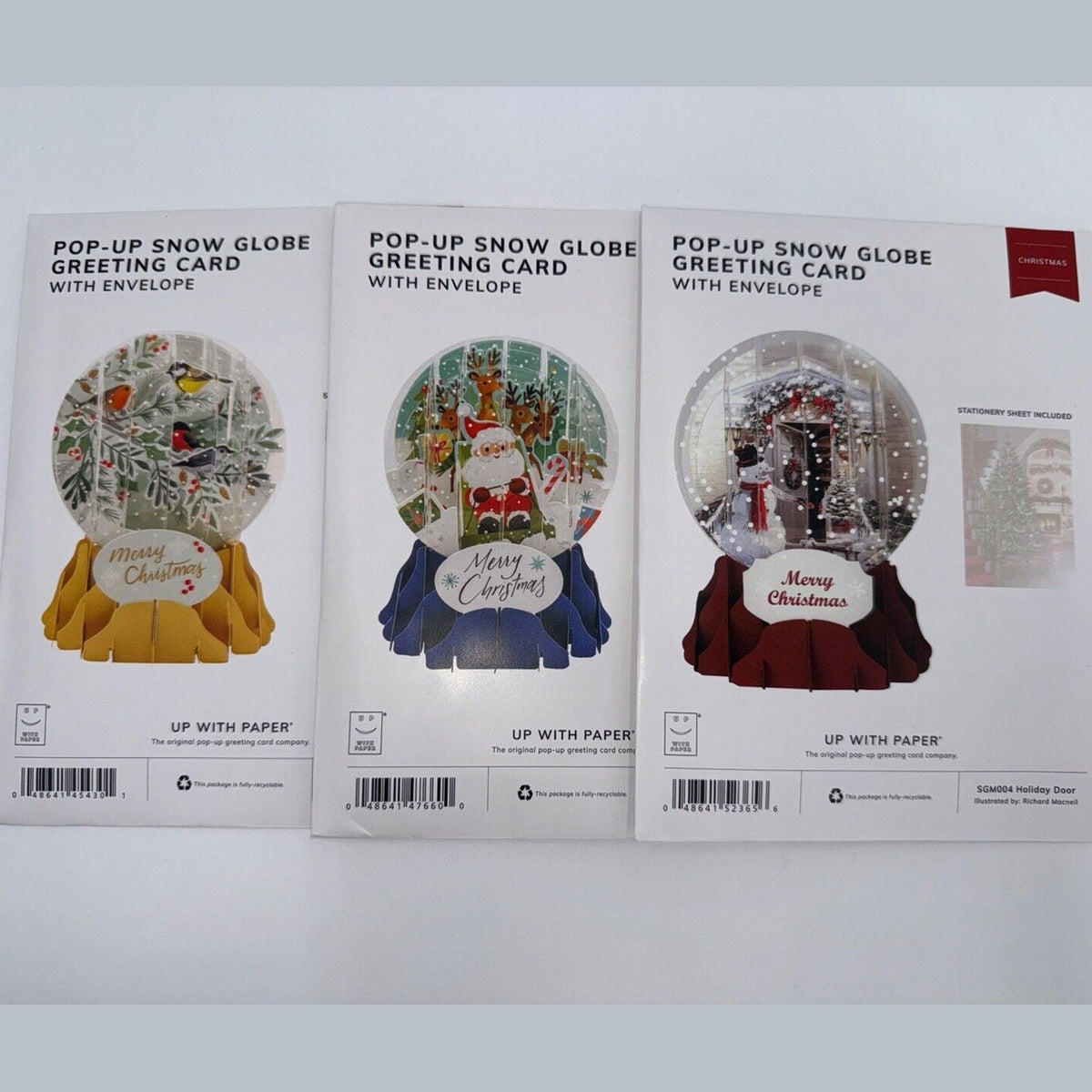 Lot Of 3  Up With Paper Snow Globe Pop Up -  Christmas Cards - You Get 3 Cards!