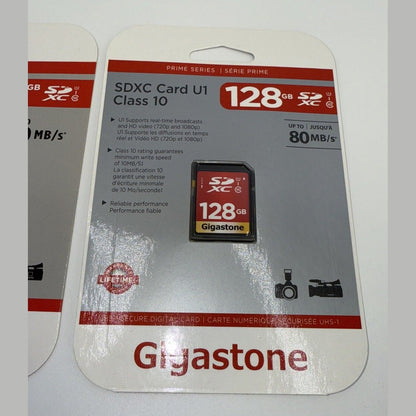Lot Of 2 X Gigastone 128GB SD Card Class 10 SDXC Memory Card High Speed Video