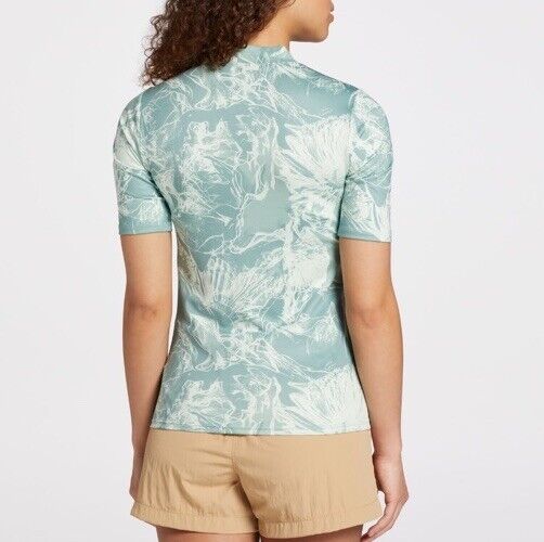 Alpine Design Women's  Oasis ½ Zip Short Sleeve Shirt - Jade Floral- Medium  NWT