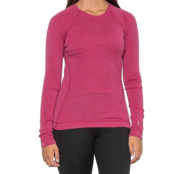 $110 Smartwool Women’s Merino Base Layer Top Long Sleeve-Festive Fuchsia-Medium