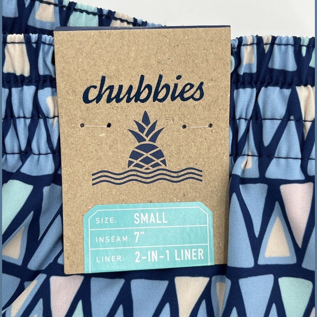 Chubbies Men's Stretch Swim Trunks 7”- The Triangu laters-Blue- Small -New $80