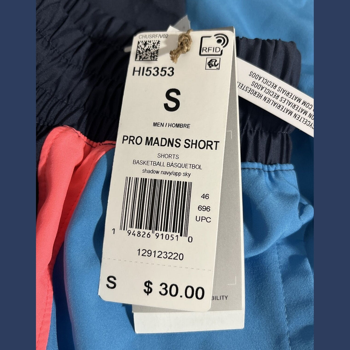$30 adidas Men's Pro Madness 3.0 Basketball Shorts - Navy/Pink/Blue-Small-New