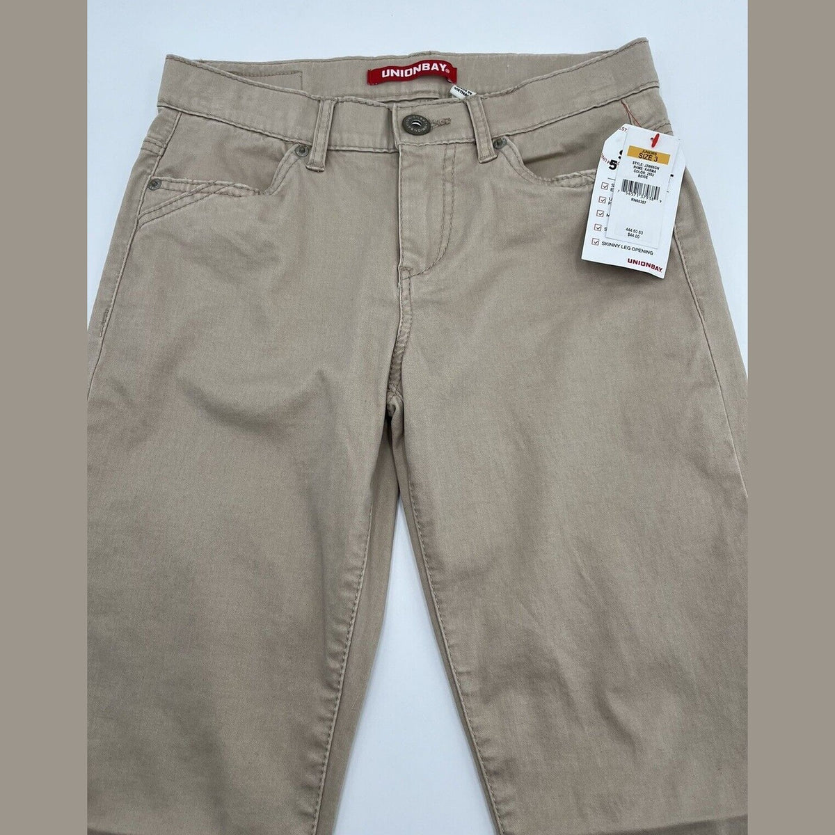 UNIONBAY Juniors' Karma Stretchy High Waisted Skinny Pants-Beige-Size: 3/27W-New
