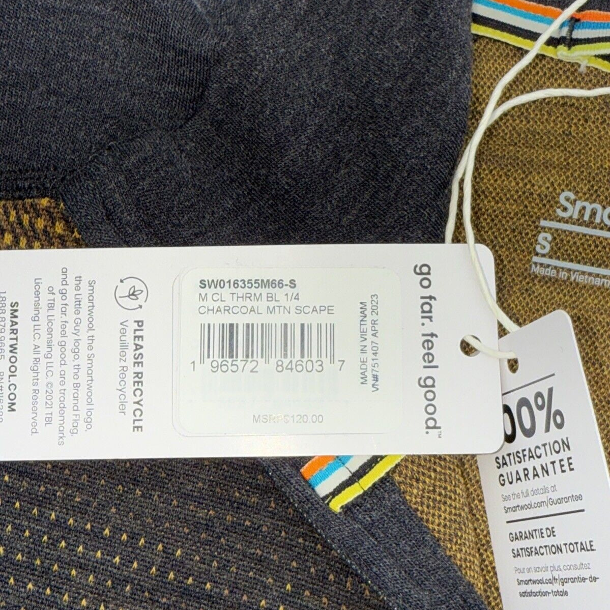 $120 SMARTWOOL Men’s Thermal Merino Base Layer 1/4 Zip -Charcoal Scape -Small