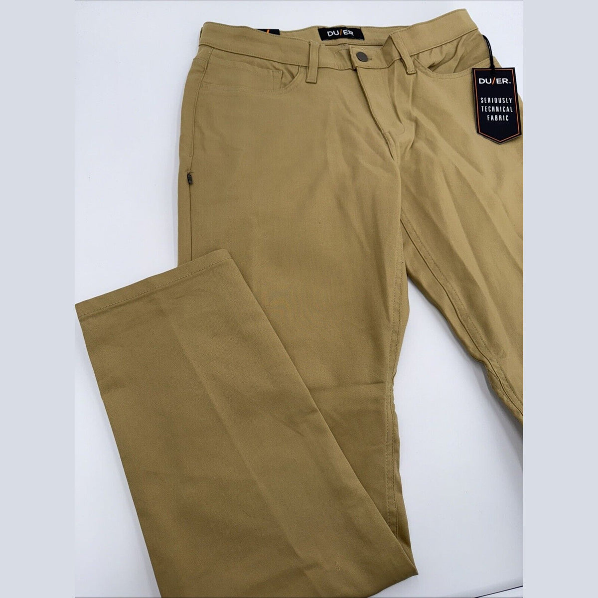 $139 DU/ER Men’s NuStretch Slim Fit 5 Pocket Chino Pants- Khaki - 33W 32L - New